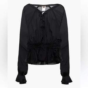 Just Cavalli Black Blouse silk with tie long sleeve top evening wear Roberto